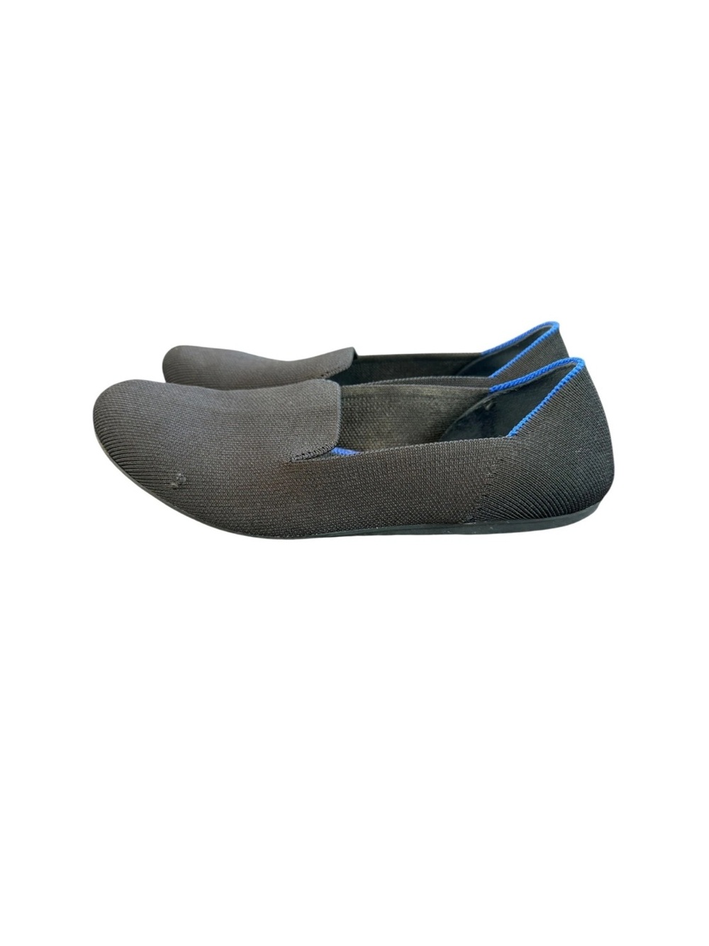 Rothy's Women's 8.5 Knit Black with Blue Trim Comfortable Flats Slip-On Shoe
